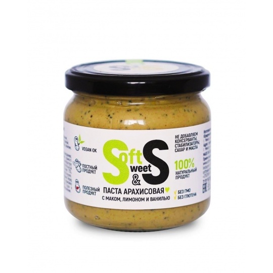 Паста арахисовая Soft&Sweet с маком, лимоном и ванилью, 350г.