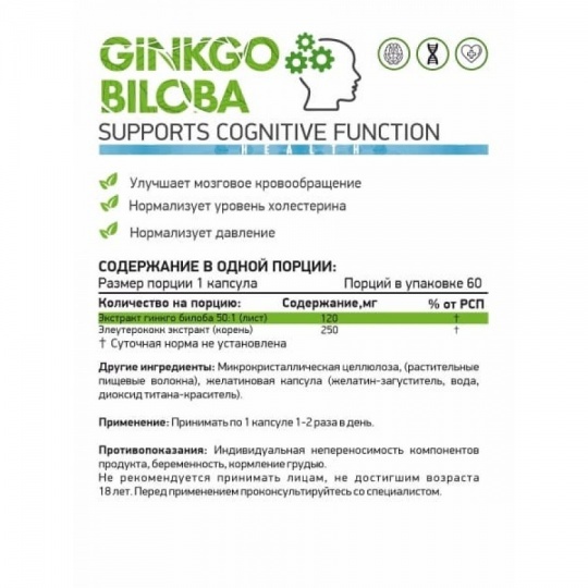 Гинкго Билоба (Ginkgo Biloba) NaturalSupp, 60 капсул