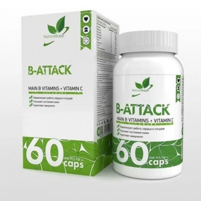 Витаминный комплекс B-Attack NaturalSupp (витамины B + С) - 60 капсул